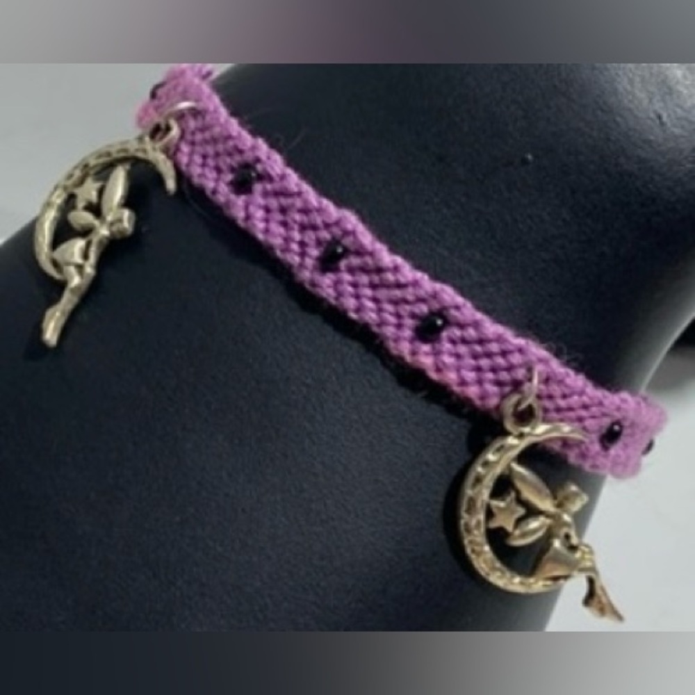 Hand crafted beaded with silver fairy charms macrame bracelet
